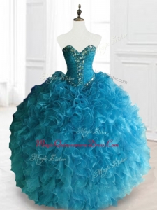 Latest Beading and Ruffles Custom Made Quinceanera Dresses in Blue