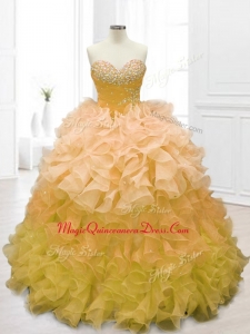 Sweetheart Beading and Ruffles Custom Made Quinceanera Dresses in Gold