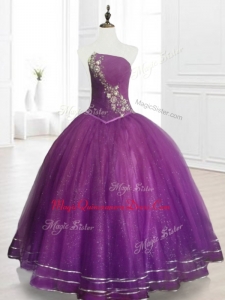 Perfect Strapless Purple Custom Made Quinceanera Gowns with Beading