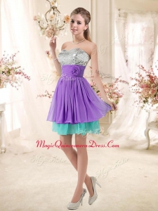 Affordable Sweetheart Short Dama Dresses with Sequins and Belt