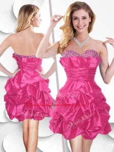 Affordable Hot Pink Taffeta Dama Dress with Beading and Bubles