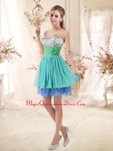 Affordable Short Multi Color Dama Dresses with Sequins and Hand Made Flowers