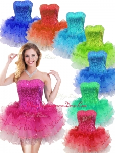 Affordable Strapless Short Dama Dress with Sequins and Ruffles