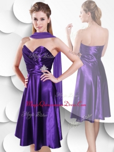 Discount Empire Sweetheart Elastic Woven Satin Dama Dress with Beading and Ruching