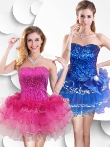 Discount Short Strapless Dama Dress with Sequins and Ruffles