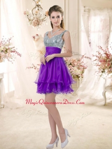 Discount Straps Short Purple Dama Dresses with Sequins