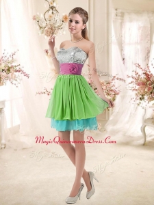 Discount Sweetheart Short Dama Dresses with Sequins and Belt