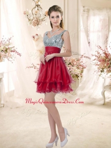 New Arrival Straps Sequins and Ruching Dama Dresses in Wine Red