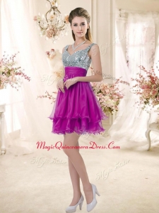 New Arrival Straps Short Dama Fuchsia Dresses with Sequins