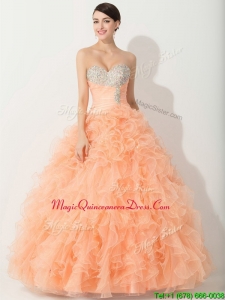 Princess Orange Quinceanera Gown with Beading and Ruffles