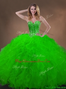 Classical Spring Green Quinceanera Gowns with Beading and Ruffles