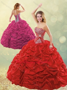 New Style Puffy Skirt Bubble Red Quinceanera Dress in Taffeta