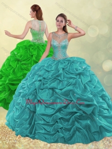 Pretty See Through Scoop Beaded and Bubble Green Sweet 15 Quinceanera Dress
