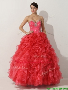 Promotional Princess Red Quinceanera Gown with Beading and Ruffles