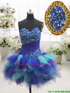 Most Popular Two Tone Sweetheart Short Dama Dress with Beading and Ruffles