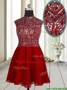 New Style High Neck Beaded and Sequined Dama Dress in Mini Length