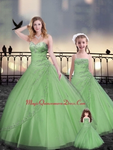 Ball Gown Macthing Princesita with Quinceanera Dresses in Spring Green with Beading and Appliques