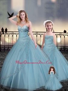 Custom Fit Light Blue Macthing Princesita with Quinceanera Dresses with Beading and Appliques