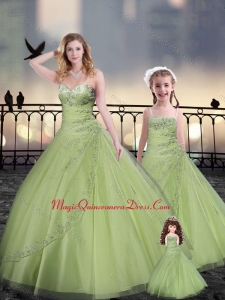 Yellow Green Macthing Princesita with Quinceanera Dresses in Tulle with Beading and Appliques