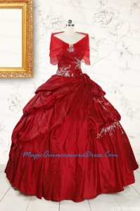 Ball Gown Sweetheart Appliques 2015 Quinceanera Dress in Wine Red