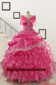 2015 Elegant Appliques and Ruffles Quinceanera Gowns in Hot Pink