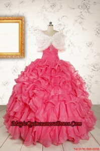 2015 Pretty Beading and Ruffles Hot Pink Quinceanera Dresses with Strapless