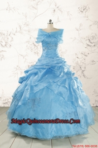 Elegant Appliques Aqua Blue Quinceanera Dresses for 2015