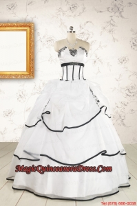 2015 Cheap Appliques and Ruffles White and Black Quinceanera Dresses