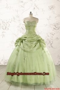 2015 Sweetheart Beading Quinceanera Dress in Yellow Green