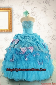 2015 Cheap Aqua Blue Appliques Quinceanera Dresses with Appliques