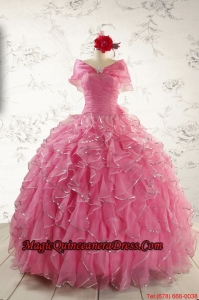 2015 New Style Rose Pink Quinceanera Dresses with Beading