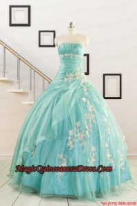 Discount Blue Quinceanera Dresses with Appliques for 2015