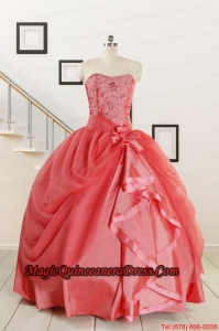 Cheap Strapless Ball Gown Quinceanera Dresses in Watermelon for 2015
