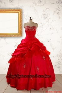 2015 Beautiful Beading Sweetheart Quinceanera Dress in Red