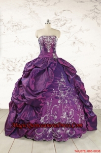 Purple Strapless 2015 Quinceanera Dresses with Embroidery