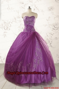 2015 Formal Sweetheart Purple Quinceanera Dresses with Appliques