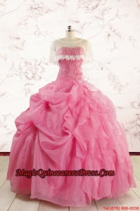 Perfect Rose Pink Quinceanera Gowns with Pick Ups for 2015