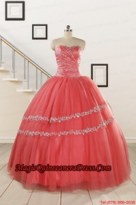 New Style Watermelon Quinceanera Dresses with Beading for 2015