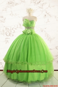 Spring Green Quinceanera Dresses with Beading and Bowknot for 2015 Spring