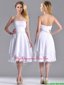 2016 Cheap Strapless Chiffon White Dama Dress with Ruched Decorated Bust