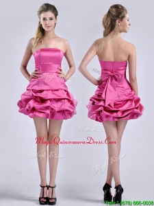 2016 Latest A Line Bubble and Bowknot Taffeta Dama Dress in Hot Pink
