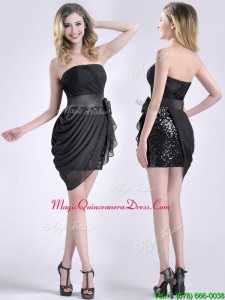 Lovely Column Bowknot Short Dama Dress in Chiffon and Sequins