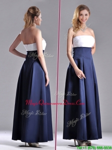 2016 Elegant Strapless Ankle Length Dama Dress in Navy Blue and White