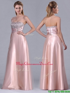 2016 Fashionable Strapless Peach Long Dama Dress with Beaded Bodice