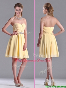 2016 Modest Empire Chiffon Yellow Short Dama Dress with Beading