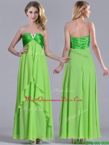 2016 Pretty Beaded Decorated V Neck Spring Green Dama Dress in Ankle Length