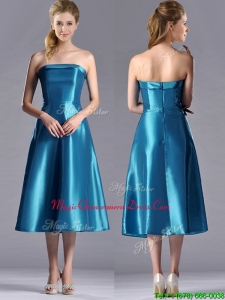 2016 Luxurious A Line Strapless Tea Length Dama Dress in Teal