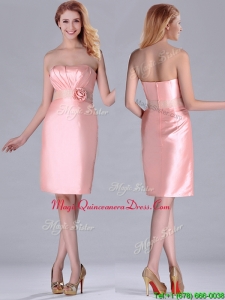 2016 Short Strapless Knee Length Pink Dama Dress with Hand Crafted and Beading