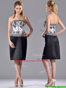 Column Strapless Knee-length Short Dama Dress with Embroidery