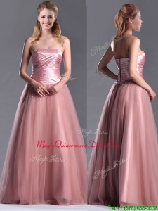 Elegant A Line Tulle Beaded Long Dama Dress in Peach